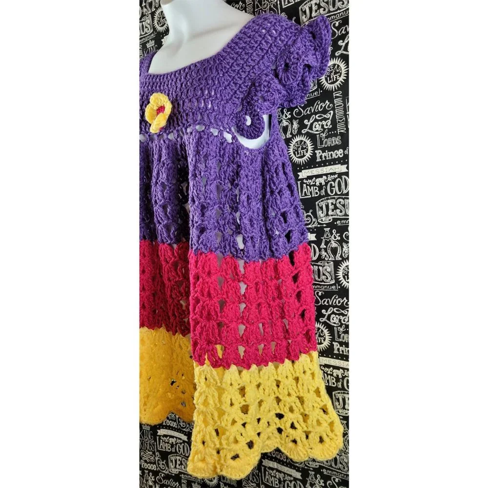 Vintage Crocheted Handmade Babydoll Dress Size Medium/Large